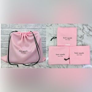 Kate Spade New Logo Pink Large Drawstring Dust Bags Set Of 3